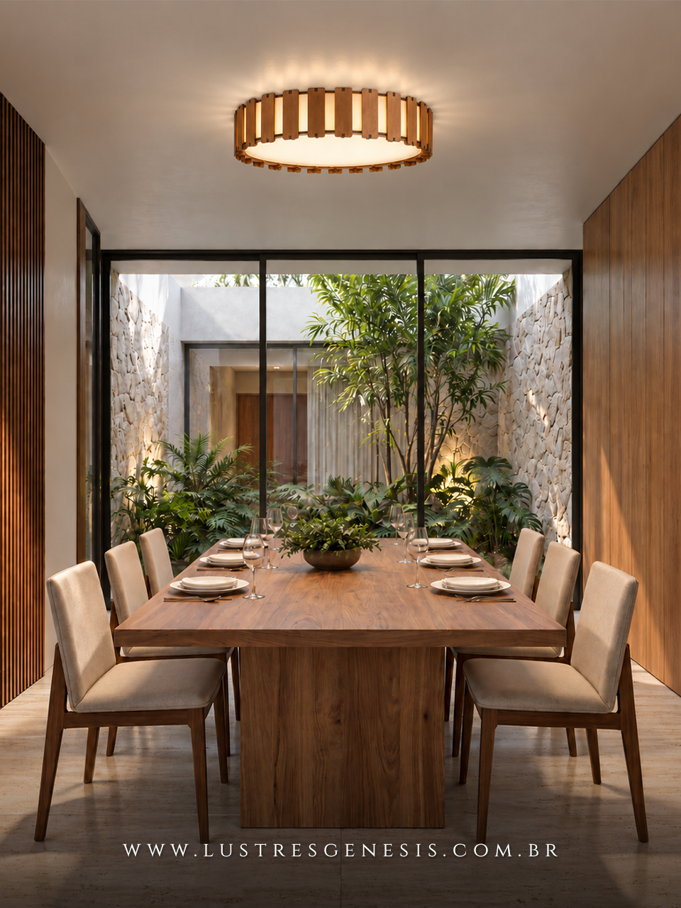 Luminaria Plafon Moderno em Madeira Buriti LMC650 &Oslash;61cm, Quarto Casal, Suite Master, Sala de Jantar, Banheiro
